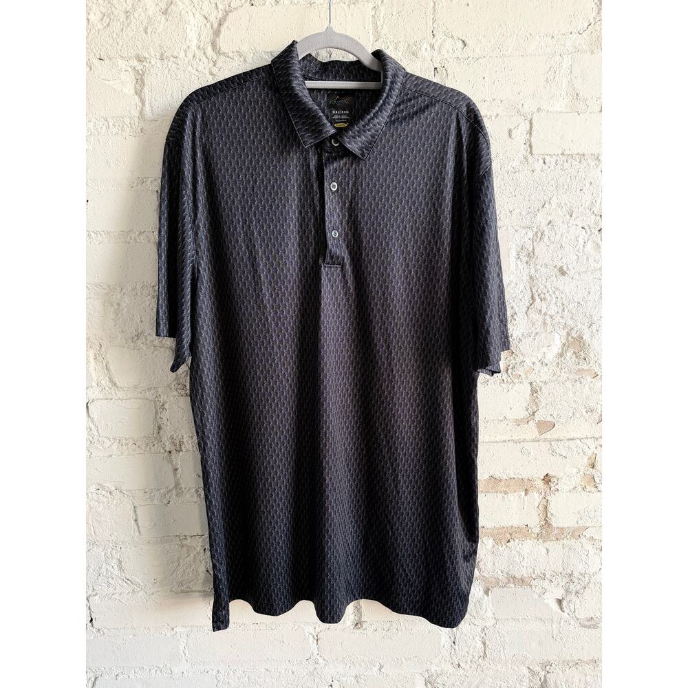 Greg Norman Men’s XXL Performance Polo Shirt Black Geometric Print Play Dry